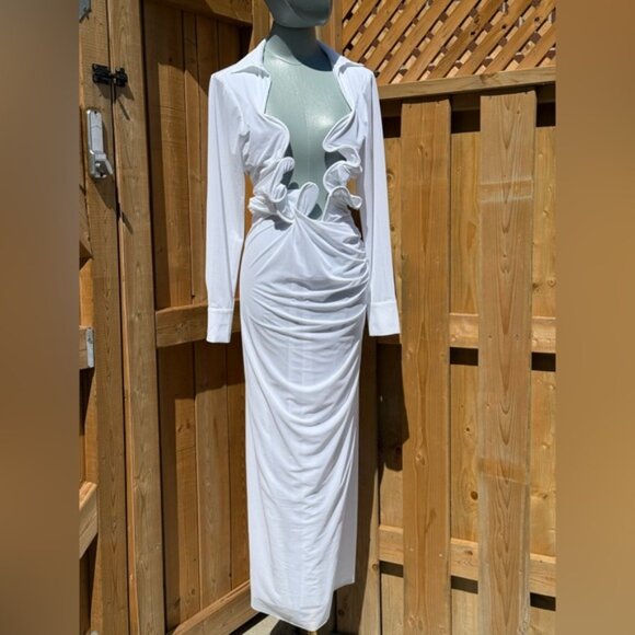 🆕 CHRISTOPHER ESBER 🧿 NWOT Venus Plunge Shirt Maxi Dress, White - Sz AU10 US 6 - Picture 5 of 16